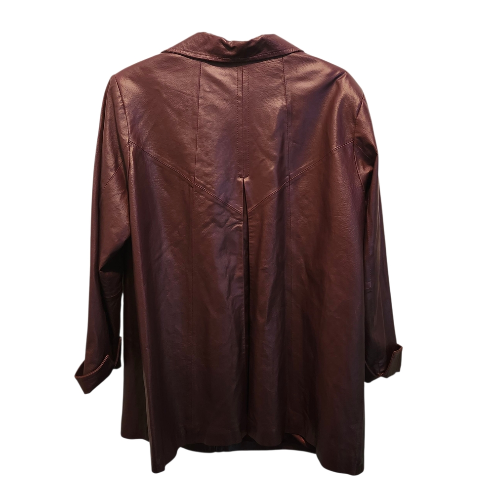 Burgundy Leather Jacket Sz 18 - Picture 2 of 4
